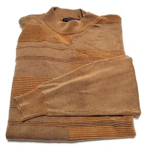 Domani Platinum Brown Stripe Pattern Men's Pullover Long Sleeve Shirt LARGE